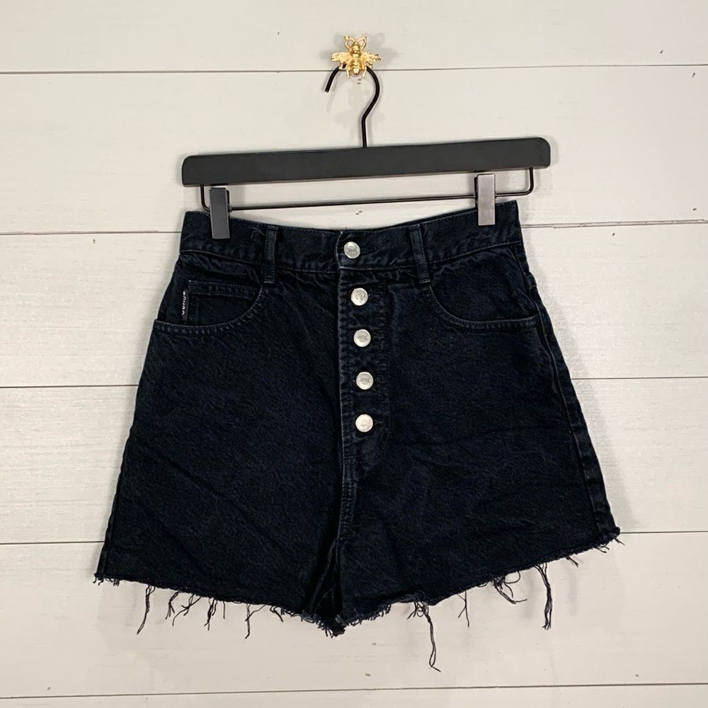 Vintage bongo black denim cut off high waist jeans shorts women’s size 5 cotton